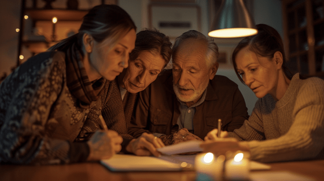 Family reviewing documents together at a table in Shaker Heights